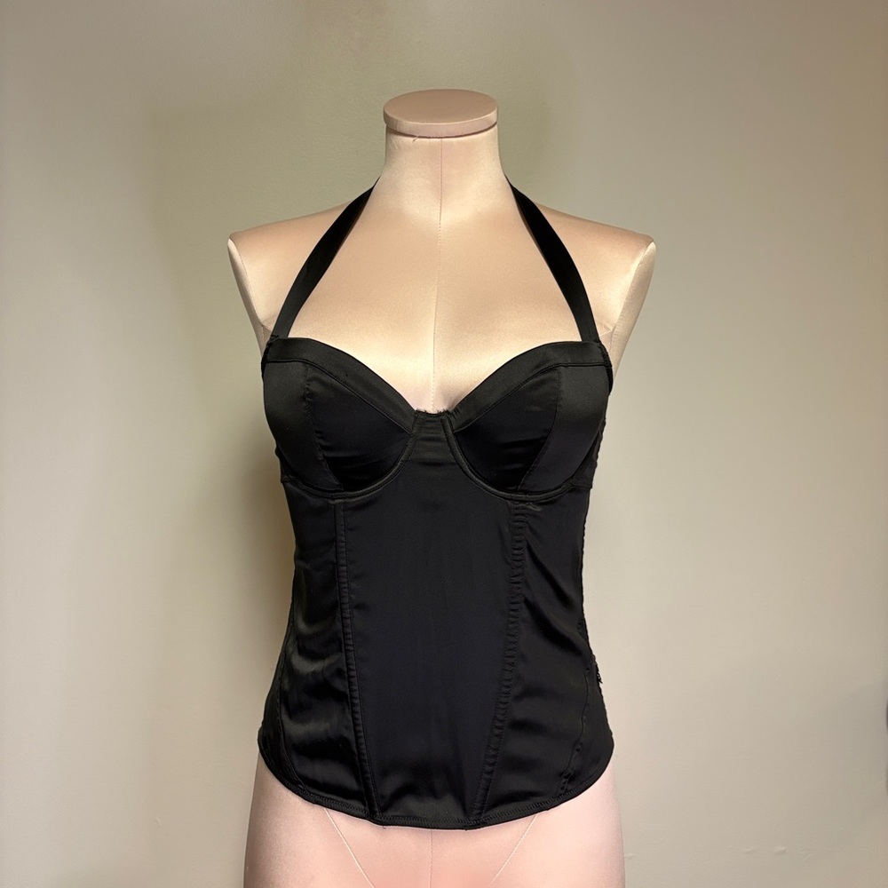 La SENZA Black Push Up Satin Halter Bustier Corset in Medium
